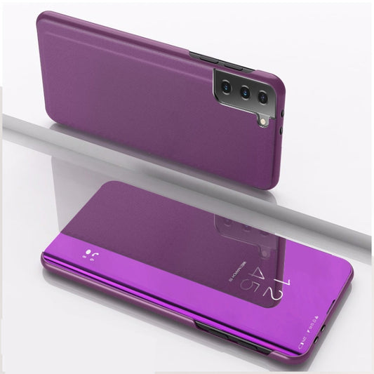 For Samsung Galaxy S23 5G Plated Mirror Leather Phone Case with Holder(Purple) - Galaxy S23 5G Cases by buy2fix | Online Shopping UK | buy2fix