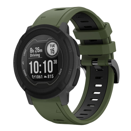 For Garmin Instinct 22mm Two-Color Sports Silicone Watch Band(Army Green + Black) - Watch Bands by buy2fix | Online Shopping UK | buy2fix