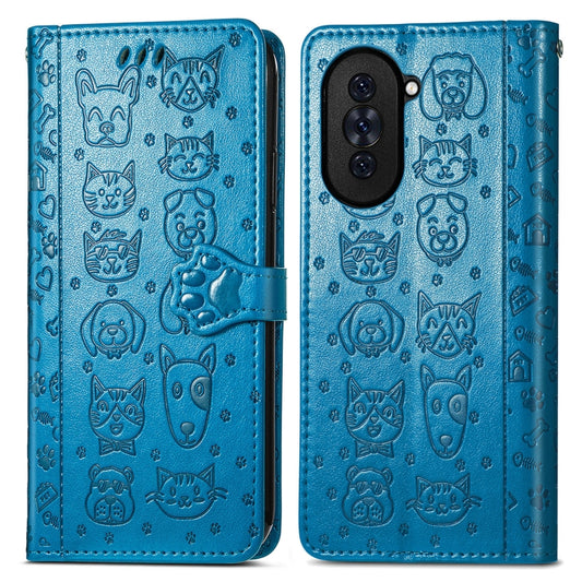 For Huawei Nova 10 Cat and Dog Embossed Leather Phone Case(Blue) by buy2fix