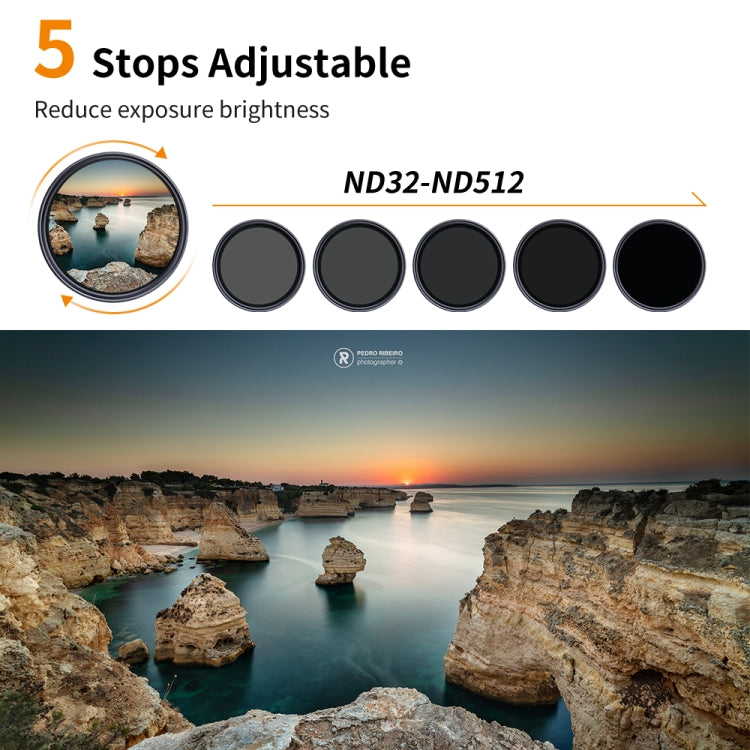 K&F CONCEPT KF01.1475 82mm Variable ND32-ND512 ND Filter 5-9 Stops HD Neutral Density Lens Filter - Camera Accessories by buy2fix | Online Shopping UK | buy2fix