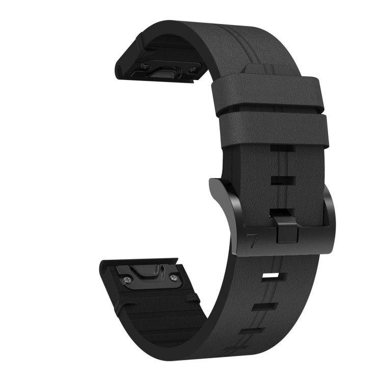 For Garmin Fenix 7X 26mm Leather Steel Buckle Watch Band(Black) - Watch Bands by buy2fix | Online Shopping UK | buy2fix
