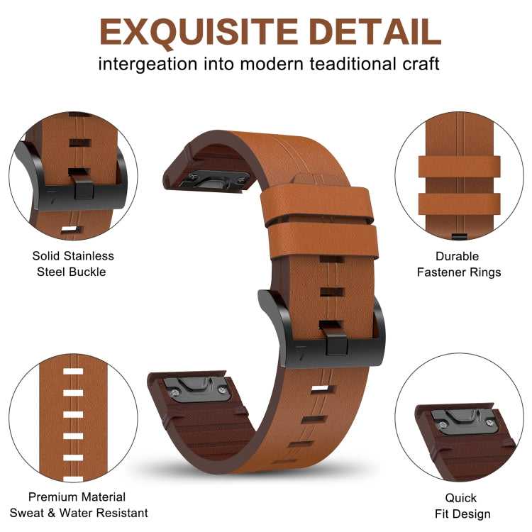 For Garmin Fenix 7X 26mm Leather Steel Buckle Watch Band(Black) - Watch Bands by buy2fix | Online Shopping UK | buy2fix