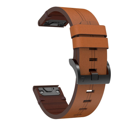 For Garmin Fenix 6X Sapphire 26mm Leather Steel Buckle Watch Band(Brown) - Watch Bands by buy2fix | Online Shopping UK | buy2fix