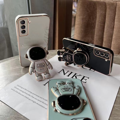 For Samsung Galaxy A23 Plating Astronaut Holder Phone Case(Pink) by buy2fix