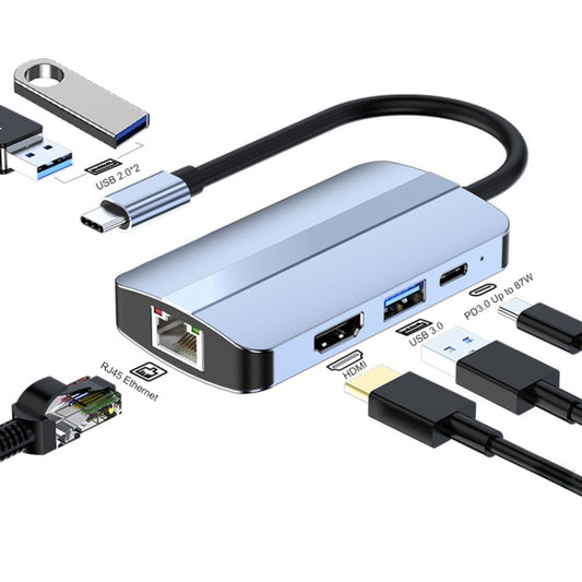 JUNSUNMAY 6 in 1 Type-C to 4K HDMI / Ethernet Docking Station Adapter USB-C Hub Multiport Converter - Computer & Networking by JUNSUNMAY | Online Shopping UK | buy2fix