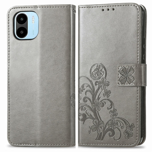 For Xiaomi Redmi A1 Four-leaf Clasp Embossed Buckle Leather Phone Case(Gray) by buy2fix