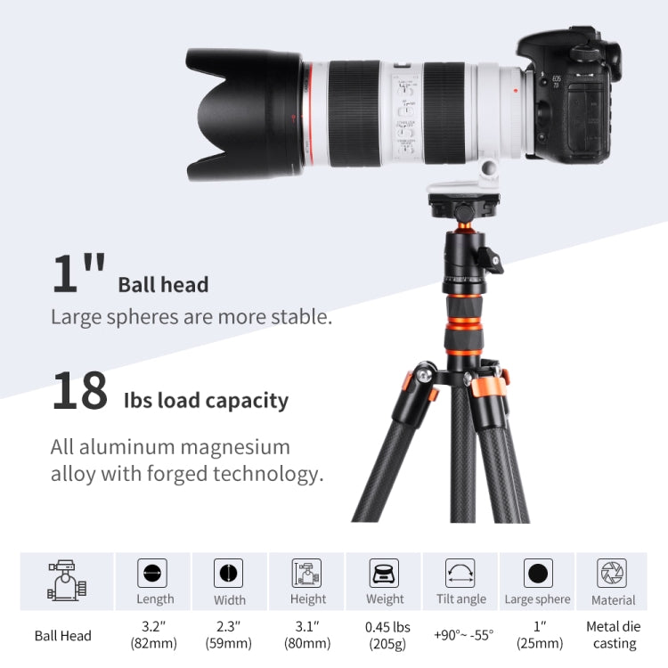 K&F CONCEPT KF31.029V3 Camera Tripod Ball Head with 1/4 inch Quick Release Plate, Load 8kg - Camera Accessories by K&F | Online Shopping UK | buy2fix