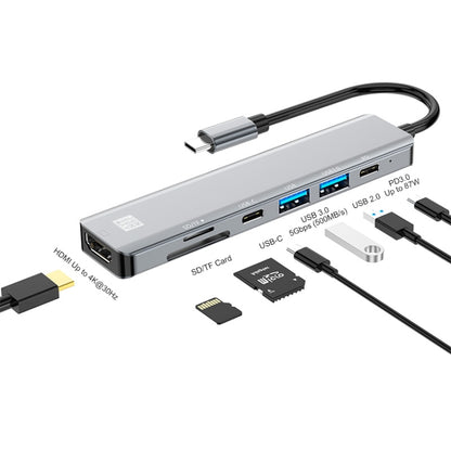 JUNSUNMAY 7 in 1 Type-C to 4K HDMI Docking Station Adapter PD Quick Charge Hub SD/TF Card Reader - Computer & Networking by JUNSUNMAY | Online Shopping UK | buy2fix