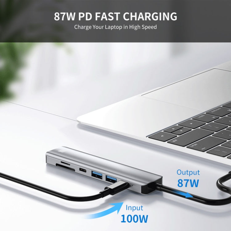 JUNSUNMAY 7 in 1 Type-C to 4K HDMI Docking Station Adapter PD Quick Charge Hub SD/TF Card Reader - Computer & Networking by JUNSUNMAY | Online Shopping UK | buy2fix