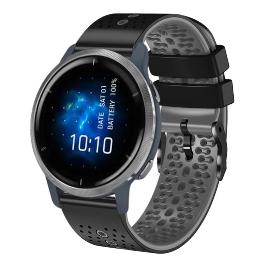 For Garmin Venu 2 22mm Perforated Two-Color Silicone Watch Band(Black+Grey)