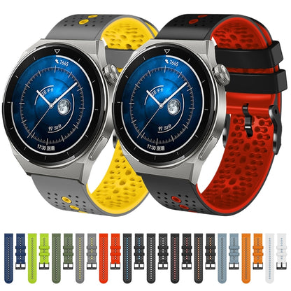 For Huawei Watch GT3 Pro 46mm 22mm Perforated Two-Color Silicone Watch Band(Midnight Blue+Black) by buy2fix