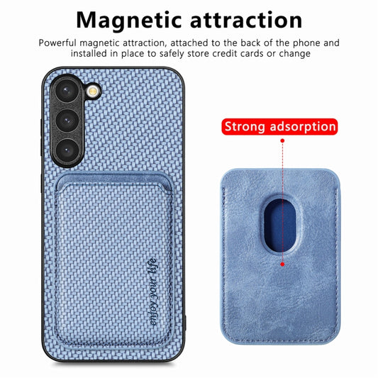 For Samsung Galaxy S23 5G Carbon Fiber Leather Card Magsafe Case(Blue) by buy2fix