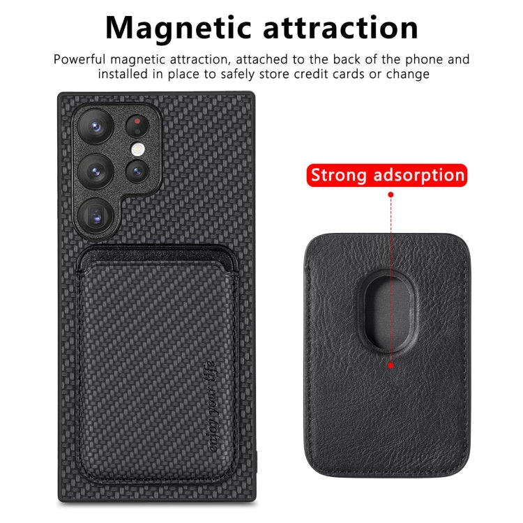 For Samsung Galaxy S23 Ultra 5G Carbon Fiber Leather Card Magsafe Case(Black) - Galaxy S23 Ultra 5G Cases by buy2fix | Online Shopping UK | buy2fix