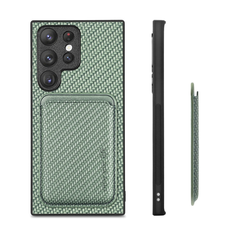 For Samsung Galaxy S23 Ultra 5G Carbon Fiber Leather Card Magsafe Case(Green) - Galaxy S23 Ultra 5G Cases by buy2fix | Online Shopping UK | buy2fix