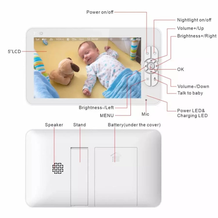 SM70PTZ 7 inch Screen 2.4GHz Wireless Digital Baby Monitor,  Auto Night Vision / Two-way Voice Intercom(AU Plug) - Security by buy2fix | Online Shopping UK | buy2fix