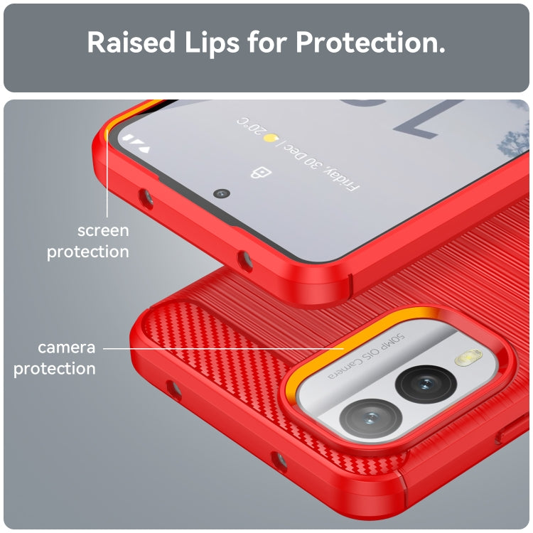 For Nokia X30 5G Brushed Texture Carbon Fiber TPU Phone Case(Red) - Nokia Cases by buy2fix | Online Shopping UK | buy2fix