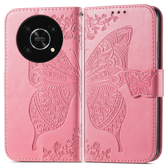 For Huawei nova Y90 Butterfly Love Flower Embossed Horizontal Flip Leather Case with Bracket / Card Slot / Wallet / Lanyard(Pink) by buy2fix