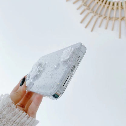 For iPhone 13 mini 3D Pearl Bow Rose Glitter Epoxy TPU Phone Case(White) by buy2fix