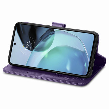 For Motorola Moto G72 Four-leaf Clasp Embossed Leather Phone Case(Purple) - Motorola Cases by buy2fix | Online Shopping UK | buy2fix