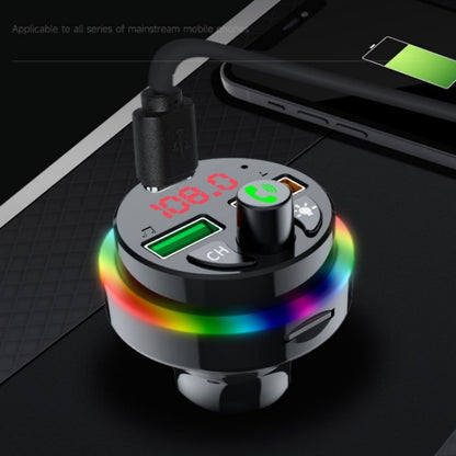 PDF16 Car Bluetooth 5.0 FM Transmitter Colorful Ambient Light Type C Dual USB Fast Charging Charger - In Car by buy2fix | Online Shopping UK | buy2fix