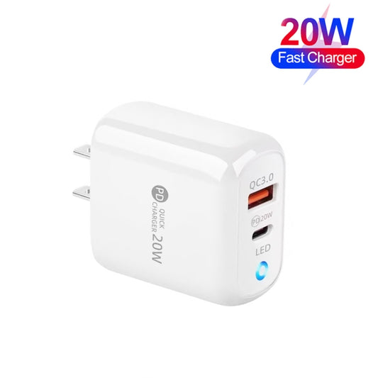 PD04 PD20W Type-C + QC18W USB Mobile Phone Charger with LED Indicator, US Plug(White) by buy2fix