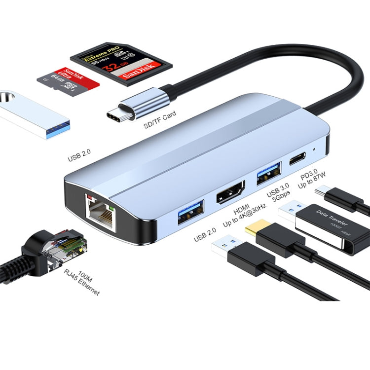 JUNSUNMAY 8 in 1 Type-C to 4K HDMI + RJ45 Ethernet Hub Docking Station Adapter - Computer & Networking by JUNSUNMAY | Online Shopping UK | buy2fix