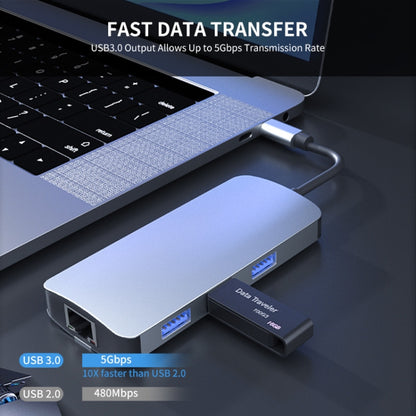 JUNSUNMAY 6 in 1 Type-C to 4K HDMI + 1000M RJ45 Ethernet Hub Docking Station Adapter - Computer & Networking by JUNSUNMAY | Online Shopping UK | buy2fix