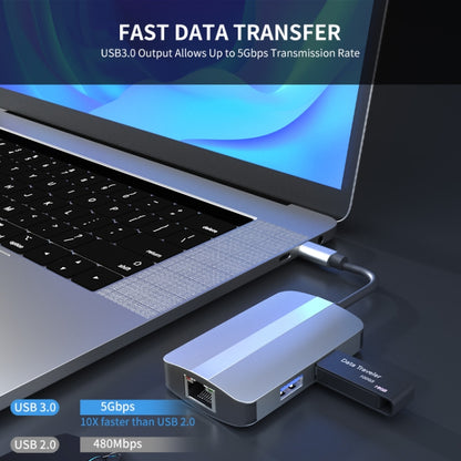 JUNSUNMAY 5 in 1 Type-c to RJ45 Ethernet + SD/TF Card Reader Multifunctional USB-C Hub - Computer & Networking by JUNSUNMAY | Online Shopping UK | buy2fix