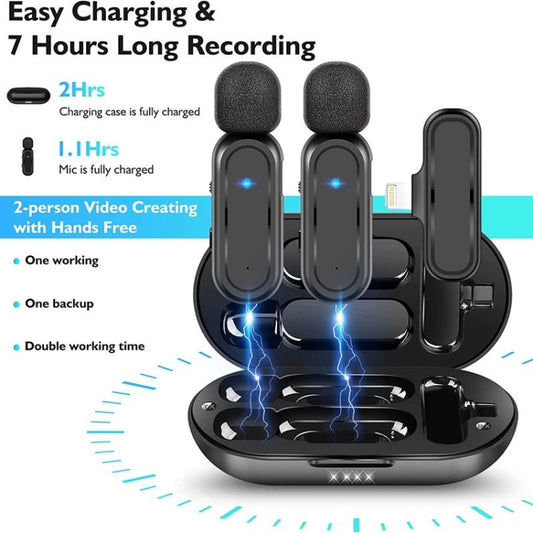 One by Two Wireless Lavalier Microphone Wireless Noise Reduction Microphone with Charging Case, Port: 8 Pin by buy2fix