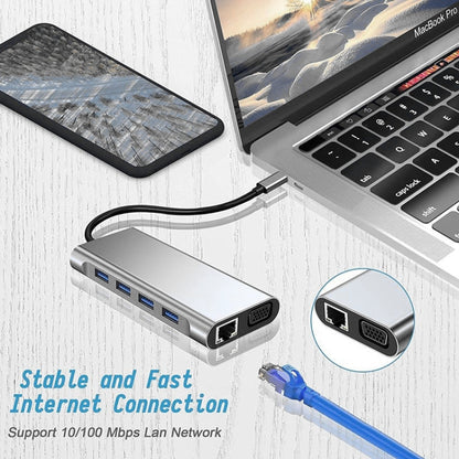 USB C HUB, USB C Adapter 11 in 1 Dongle with 4K HDMI, VGA, Type C PD, USB3.0, RJ45 Ethernet, SD/TF Card Reader, 3.5mm AUX, Docking Station Compatible with MacBook Pro/Air, Other Type C Laptops Devices by buy2fix