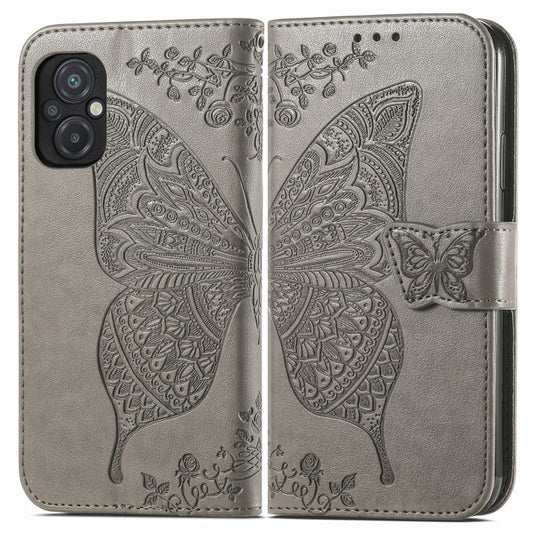 For Xiaomi Poco M5 Butterfly Love Flower Embossed Leather Phone Case(Gray) by buy2fix