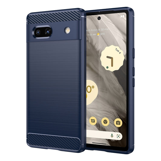 For Google  Pixel 7a Brushed Texture Carbon Fiber TPU Phone Case(Blue) - Google Cases by buy2fix | Online Shopping UK | buy2fix