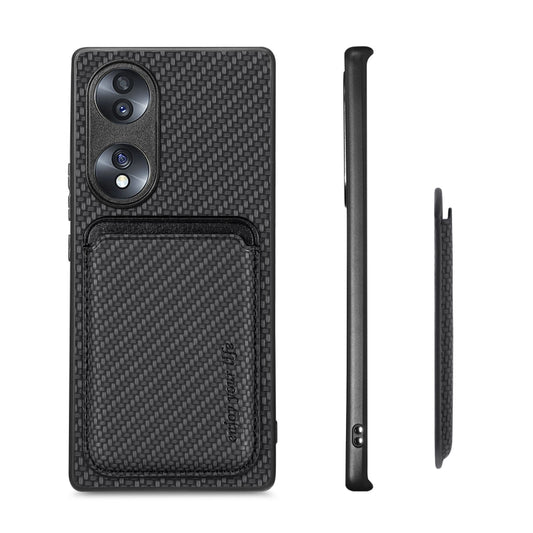 For Honor 70 Carbon Fiber Leather Card Magsafe Case(Black) by buy2fix