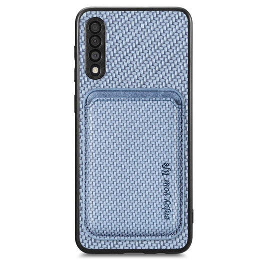 For Samsung Galaxy A50 Carbon Fiber Leather Card Magsafe Case(Blue) by buy2fix