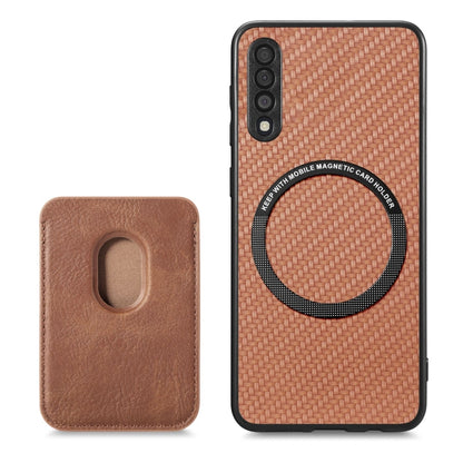 For Samsung Galaxy A50 Carbon Fiber Leather Card Magsafe Case(Brown) by buy2fix