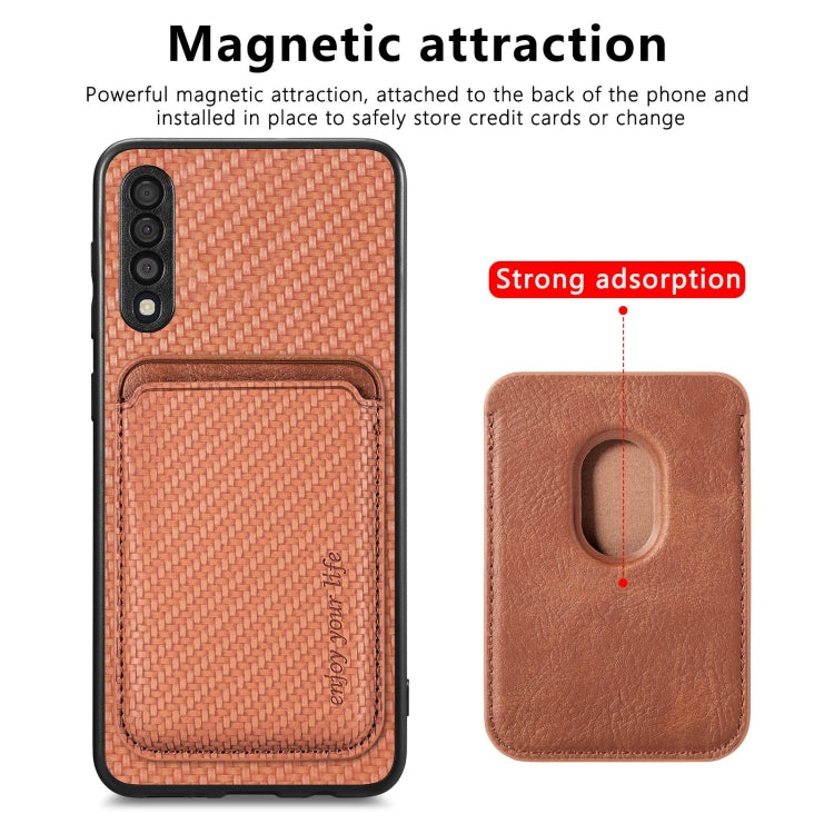For Samsung Galaxy A50 Carbon Fiber Leather Card Magsafe Case(Brown) by buy2fix