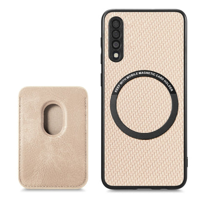 For Samsung Galaxy A50 Carbon Fiber Leather Card Magsafe Case(Khaki) by buy2fix