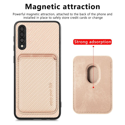 For Samsung Galaxy A50 Carbon Fiber Leather Card Magsafe Case(Khaki) by buy2fix