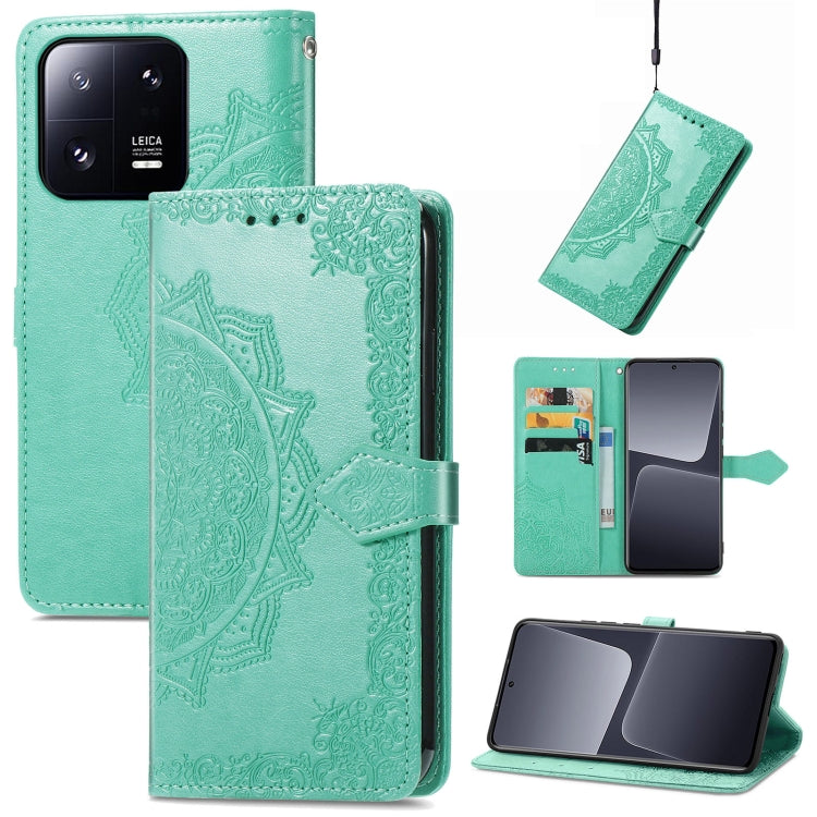 For Xiaomi 13 Mandala Flower Embossed Leather Phone Case(Green) - 13 Cases by buy2fix | Online Shopping UK | buy2fix