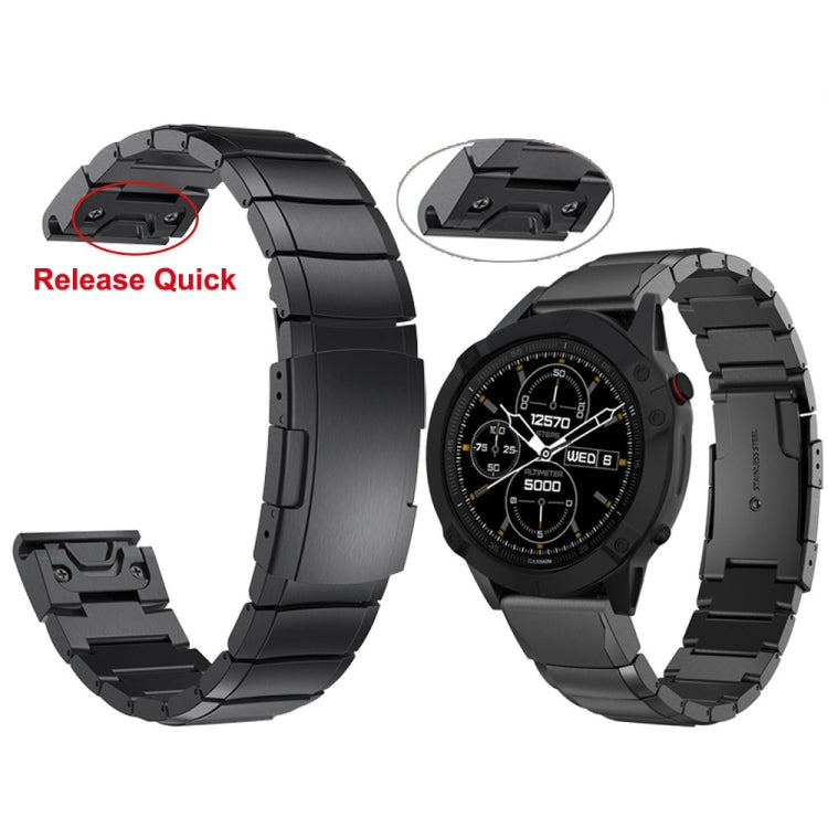 For Garmin Fenix 7 Solar 22mm Tortoise Shell Stainless Steel Watch Band(Black) - Watch Bands by buy2fix | Online Shopping UK | buy2fix