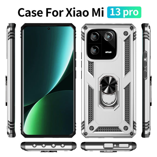 For Xiaomi 13 Pro Shockproof TPU + PC Phone Case with Holder(Silver) by buy2fix