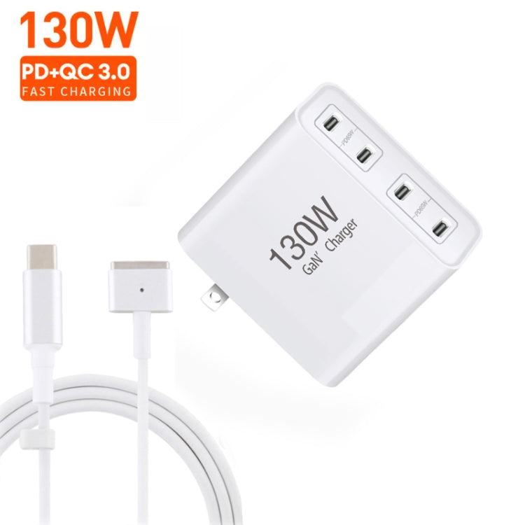 GaN 130W 4-Port USB-C PD65W / PD30W Multi Port Type-C Charger with  1.8m Type-C to MagSafe 2 / T Header Data Cable US / EU / UK / AU Plug - Cable & Adapter by buy2fix | Online Shopping UK | buy2fix