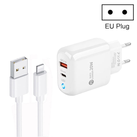 PD04 Type-C + USB Mobile Phone Charger with USB to 8 Pin Cable, EU Plug(White) - USB Charger by buy2fix | Online Shopping UK | buy2fix