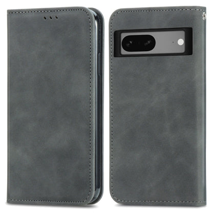 For Google Pixel 7A Retro Skin Feel Magnetic Flip Leather Phone Case(Gray) - Google Cases by buy2fix | Online Shopping UK | buy2fix