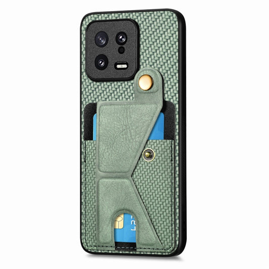 For Xiaomi 13 Carbon Fiber Wallet Flip Card Holder Phone Case(Green) by buy2fix