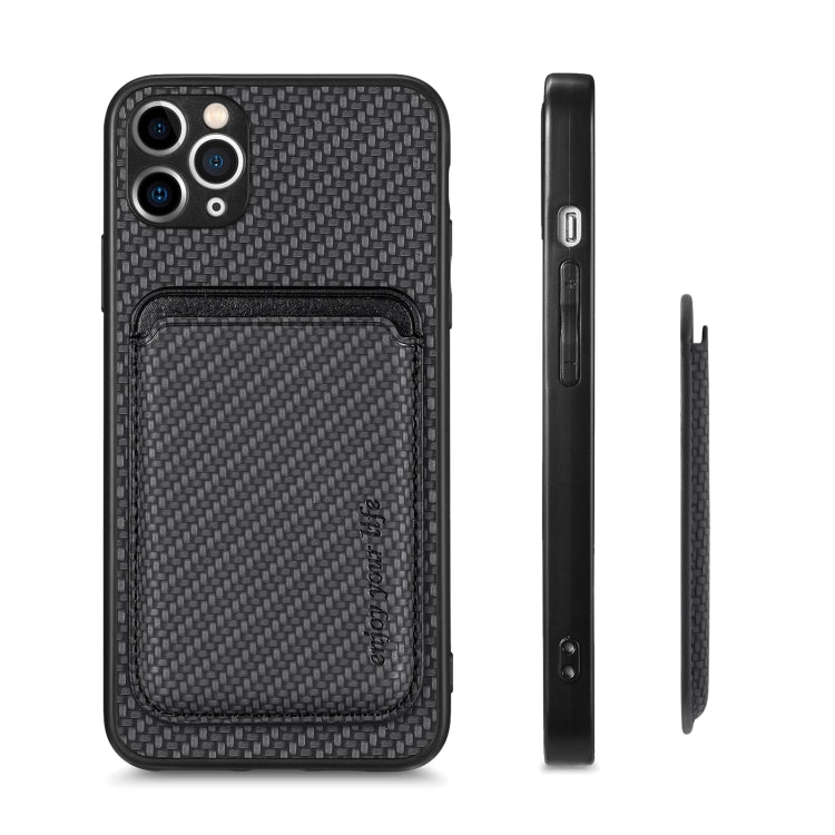 For iPhone 11 Carbon Fiber Leather Card Magsafe Magnetic Phone Case(Black) - iPhone 11 Pro Cases by buy2fix | Online Shopping UK | buy2fix