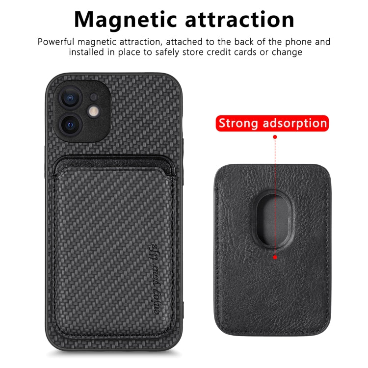 For iPhone 12 Carbon Fiber Leather Card Magsafe Magnetic Phone Case(Black) - iPhone 12 / 12 Pro Cases by buy2fix | Online Shopping UK | buy2fix