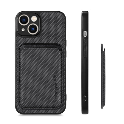 For iPhone 13 mini Carbon Fiber Leather Card Magsafe Magnetic Phone Case(Black) by buy2fix