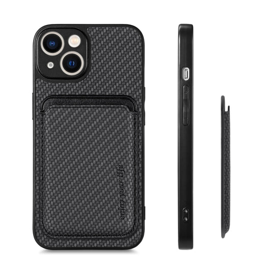 For iPhone 13 mini Carbon Fiber Leather Card Magsafe Magnetic Phone Case(Black) by buy2fix