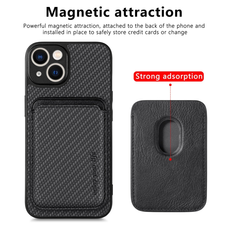 For iPhone 13 mini Carbon Fiber Leather Card Magsafe Magnetic Phone Case(Black) by buy2fix